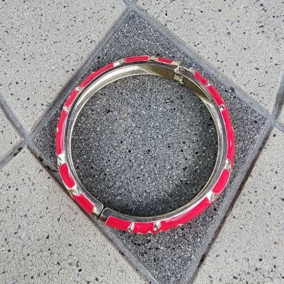 Silver Tone Magenta Pink Enamel Sunburst Bangle Bracelet Boho Statement - Picture 5 of 9